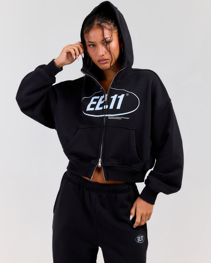 Premium Cotton Women's Zip Through Hoodie - Washed Black