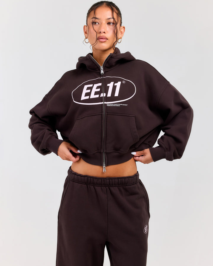 Premium Cotton Women's Zip Through Hoodie - Roasted Coffee