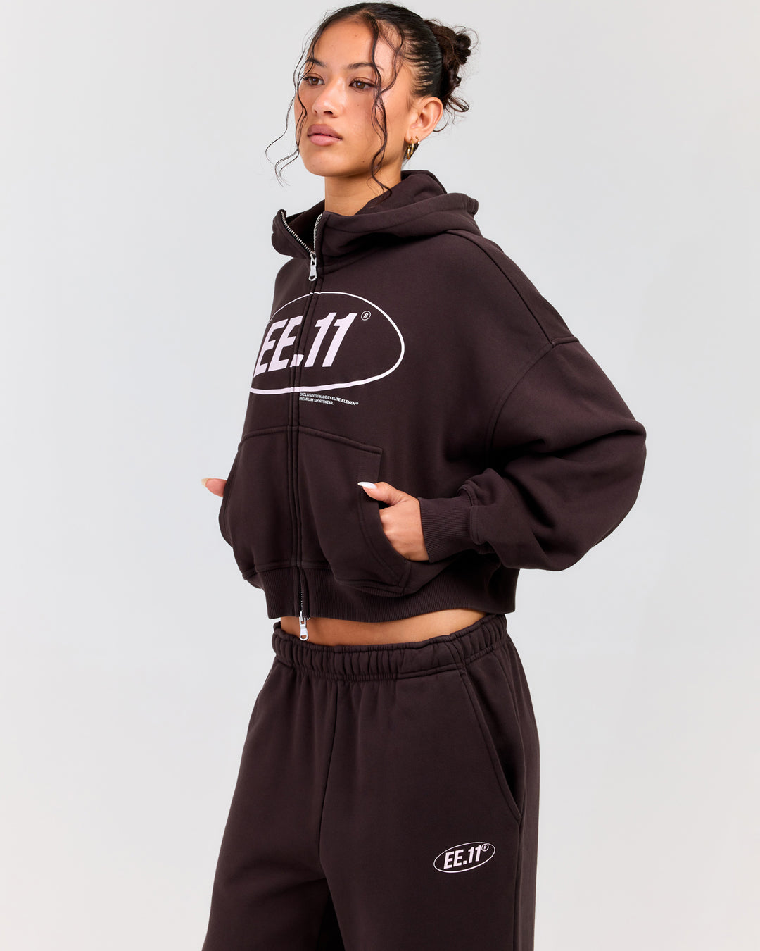 Premium Cotton Women's Zip Through Hoodie - Roasted Coffee
