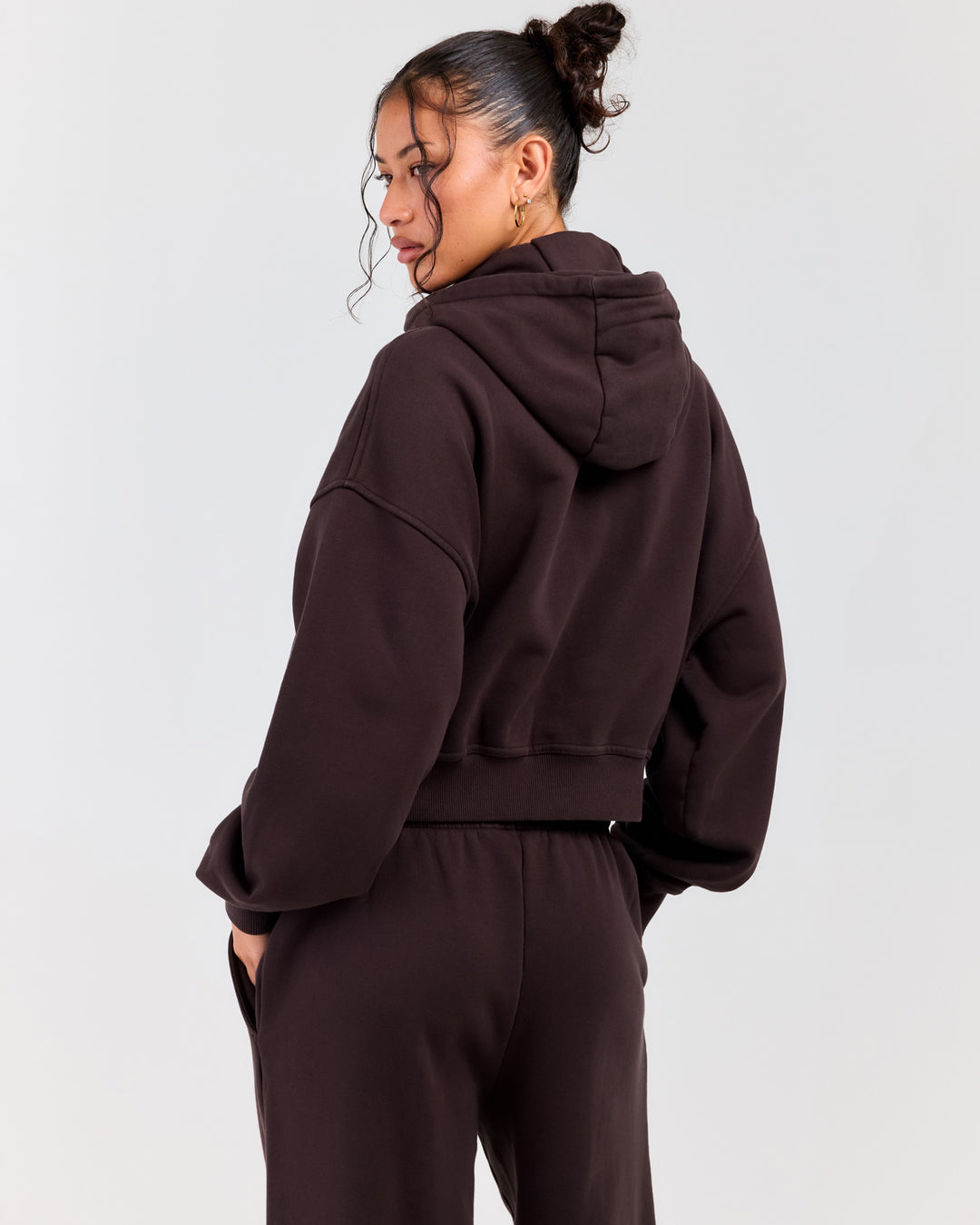 Premium Cotton Women's Zip Through Hoodie - Roasted Coffee