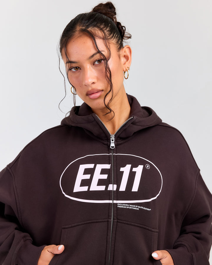 Premium Cotton Women's Zip Through Hoodie - Roasted Coffee