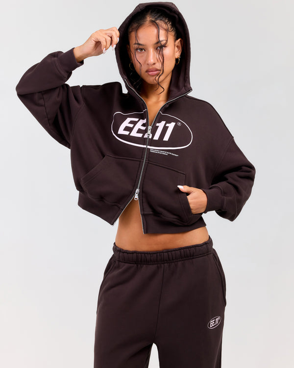 Premium Cotton Women's Zip Through Hoodie - Roasted Coffee