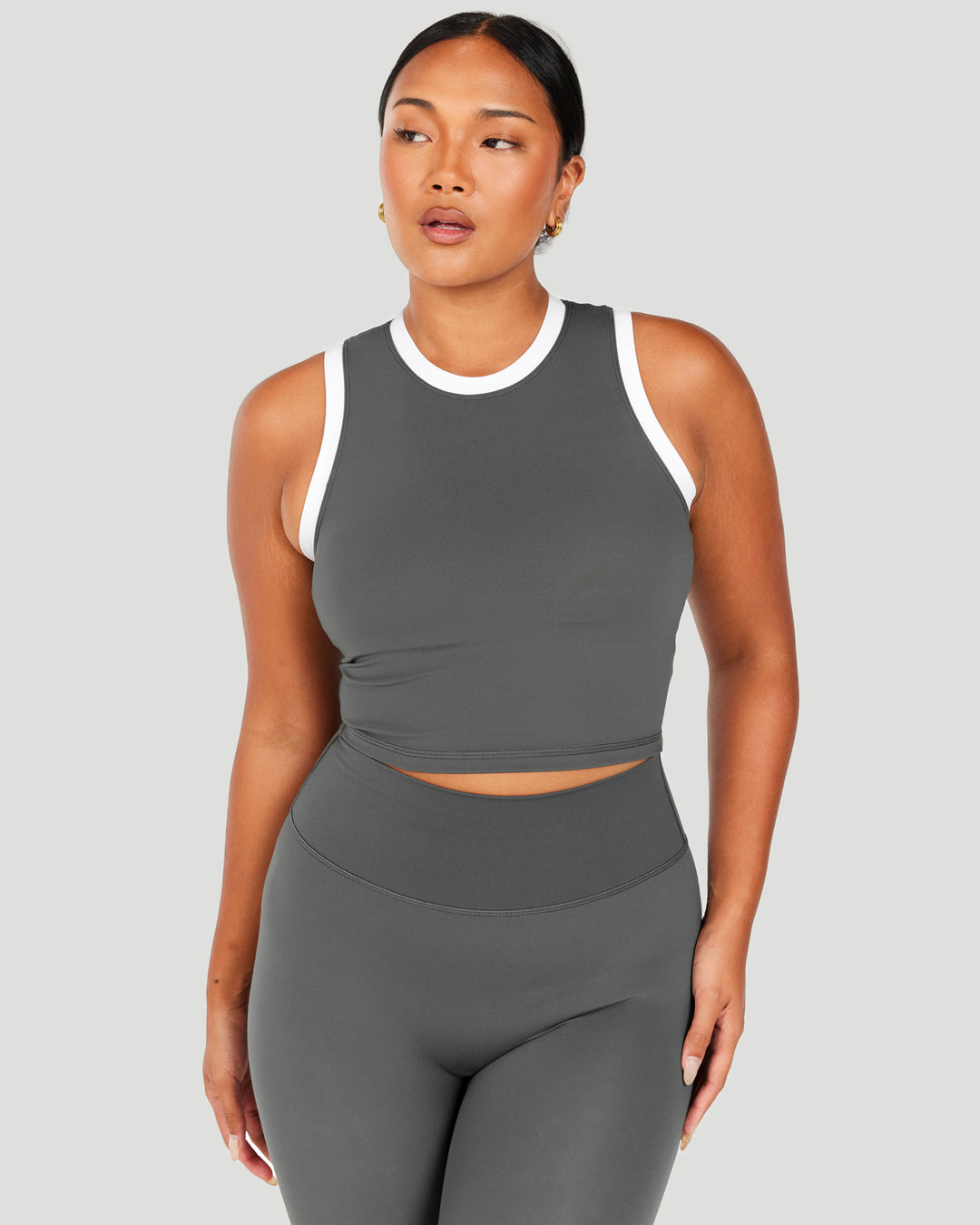 Aura Ringer Tank - Cloud Grey / White