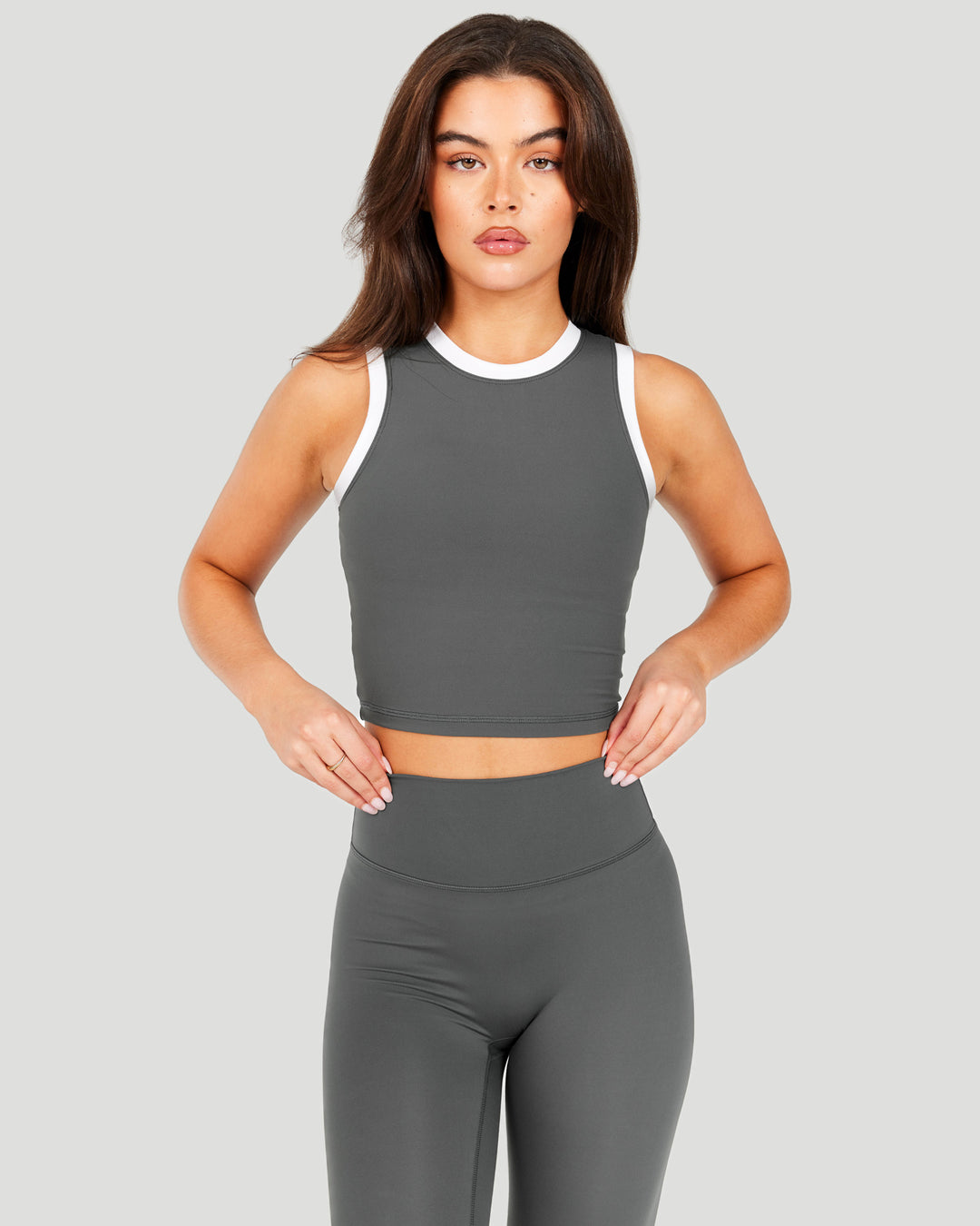 Aura Ringer Tank - Cloud Grey / White