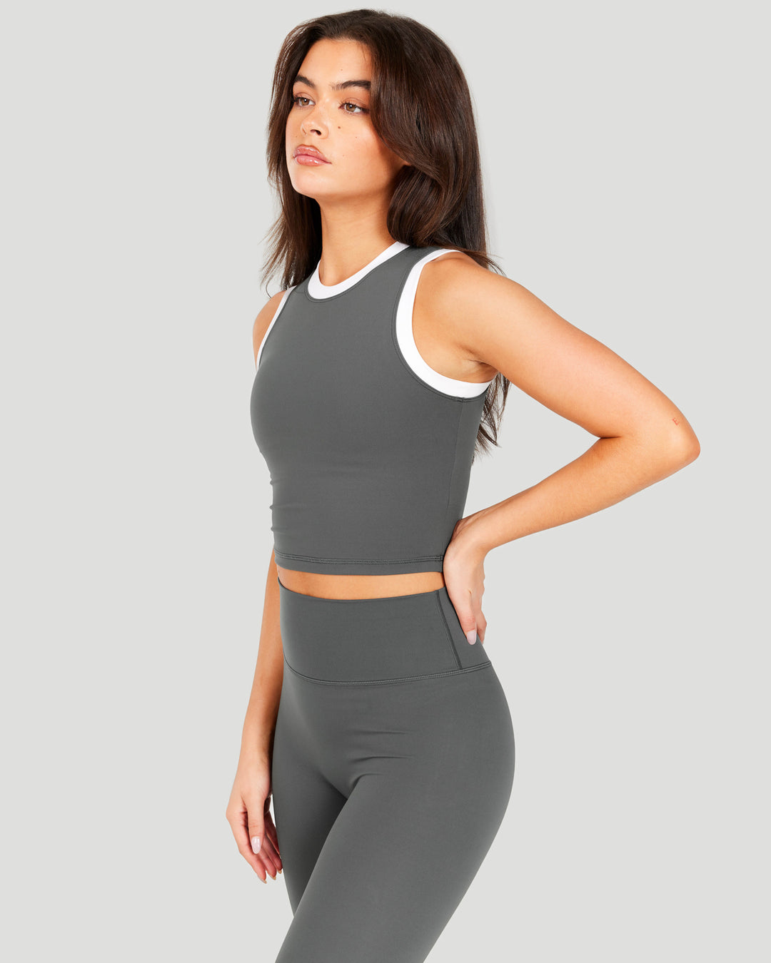 Aura Ringer Tank - Cloud Grey / White