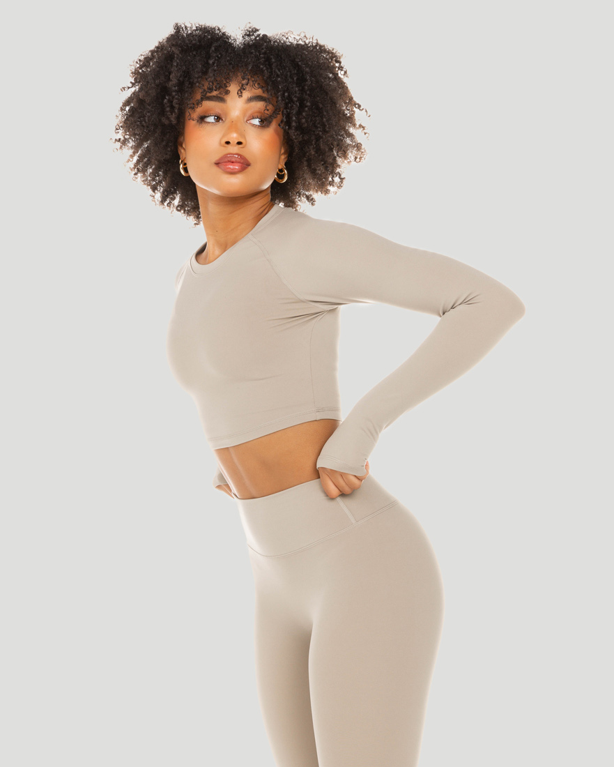 Aura Crop Long Sleeve - Vintage Khaki