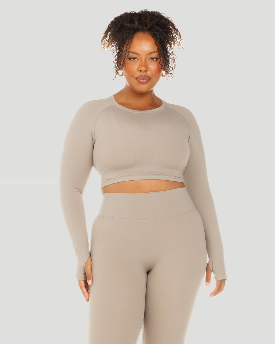 Aura Crop Long Sleeve - Vintage Khaki