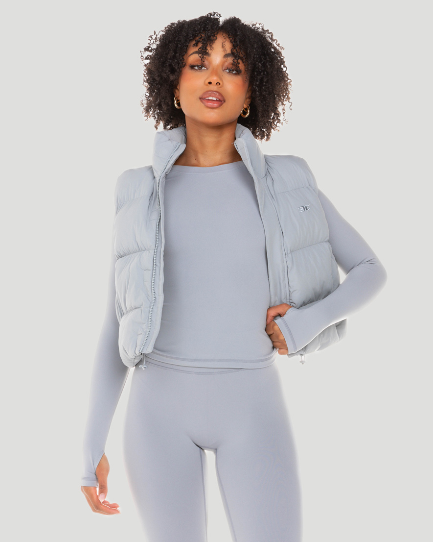 Cropped Puffer Vest - Steel Grey