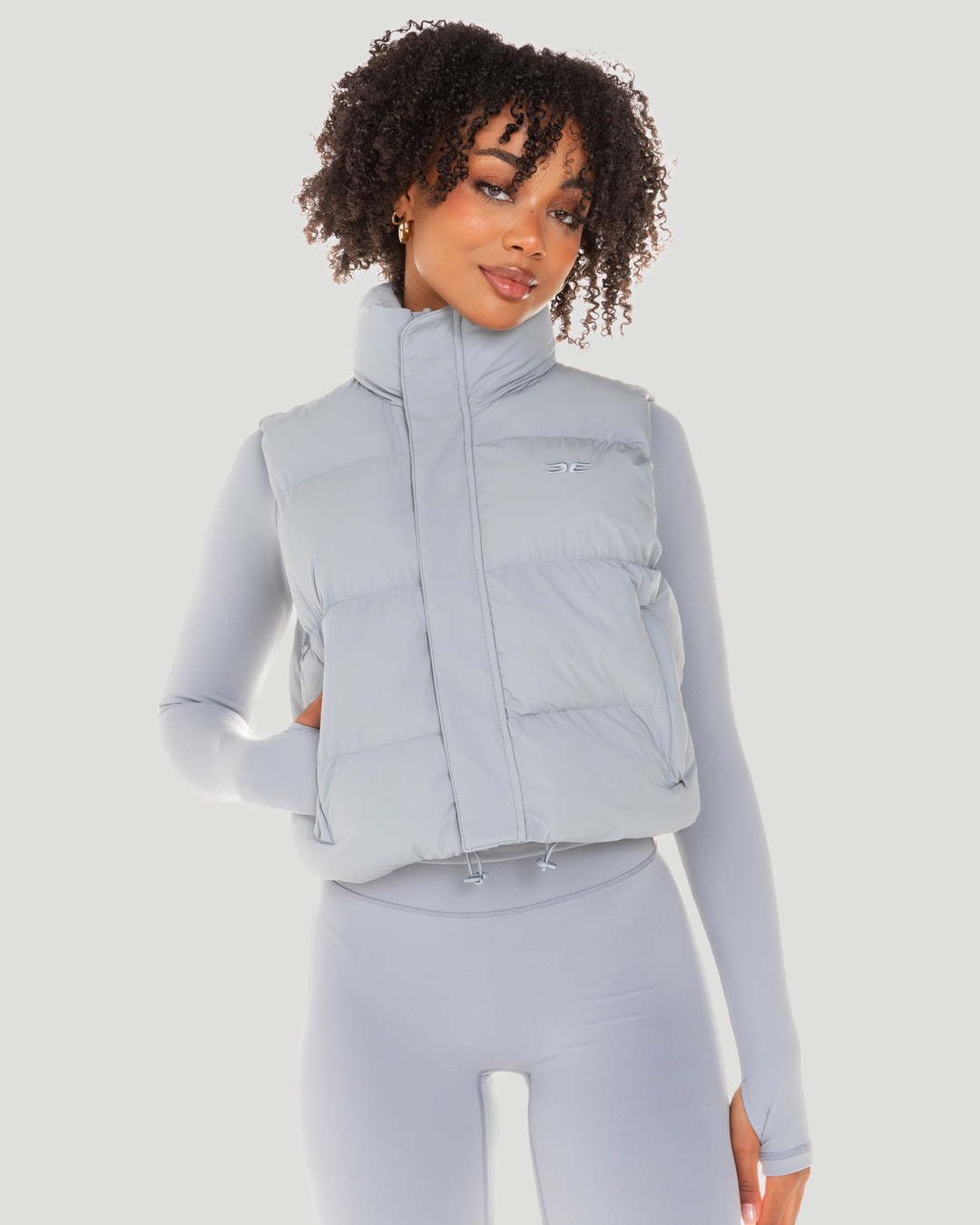 Cropped Puffer Vest - Steel Grey