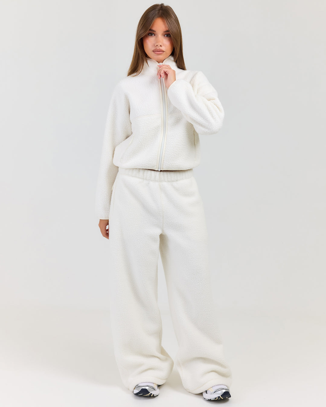Teddy Fleece Wide Leg Pants - Off White