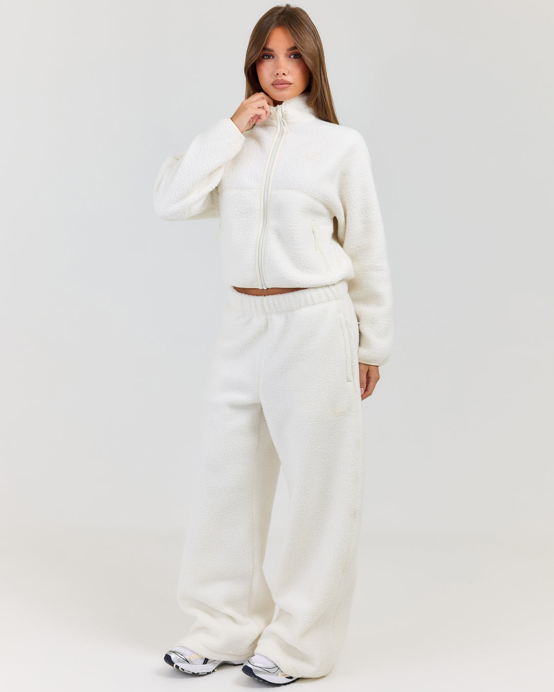 Teddy Fleece Wide Leg Pants - Off White