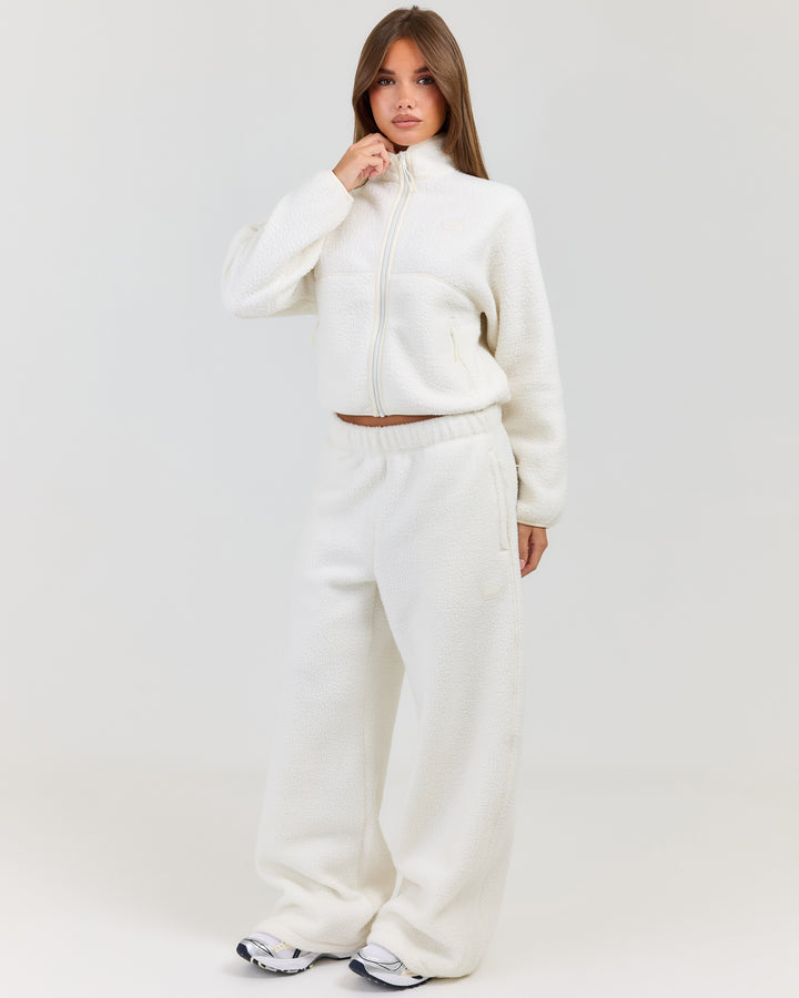 Teddy Fleece Wide Leg Pants - Off White