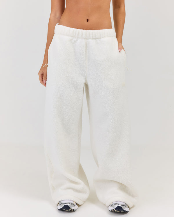 Teddy Fleece Wide Leg Pants - Off White