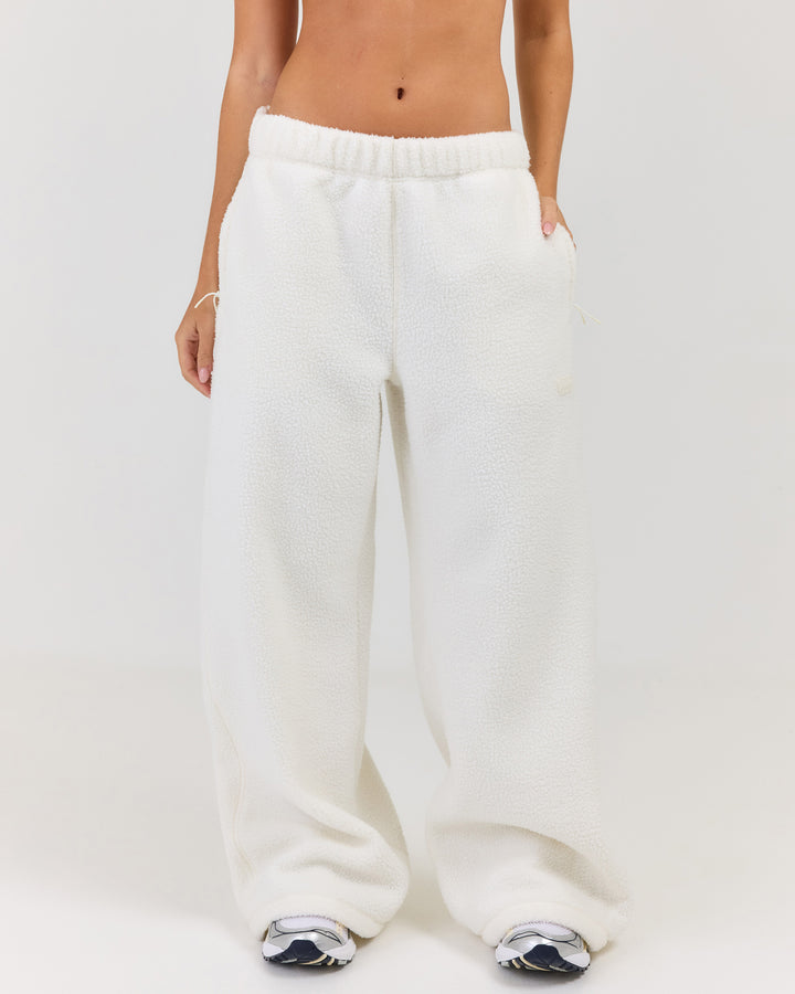 Teddy Fleece Wide Leg Pants - Off White