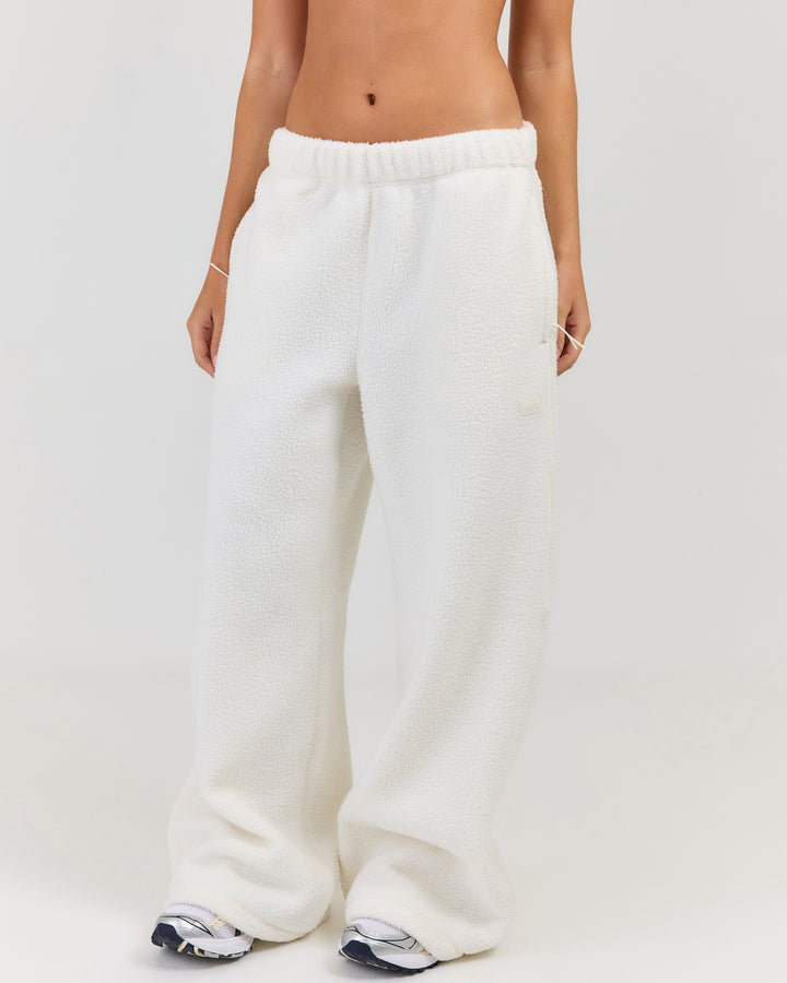 Teddy Fleece Wide Leg Pants - Off White