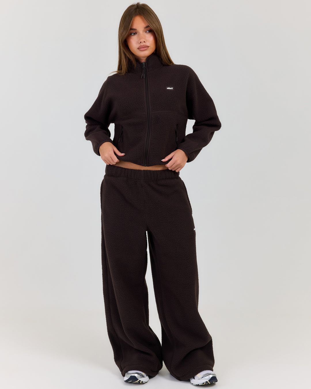 Teddy Fleece Wide Leg Pants - Coffee Bean