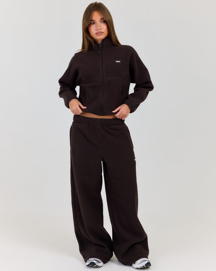 Teddy Fleece Wide Leg Pants - Coffee Bean