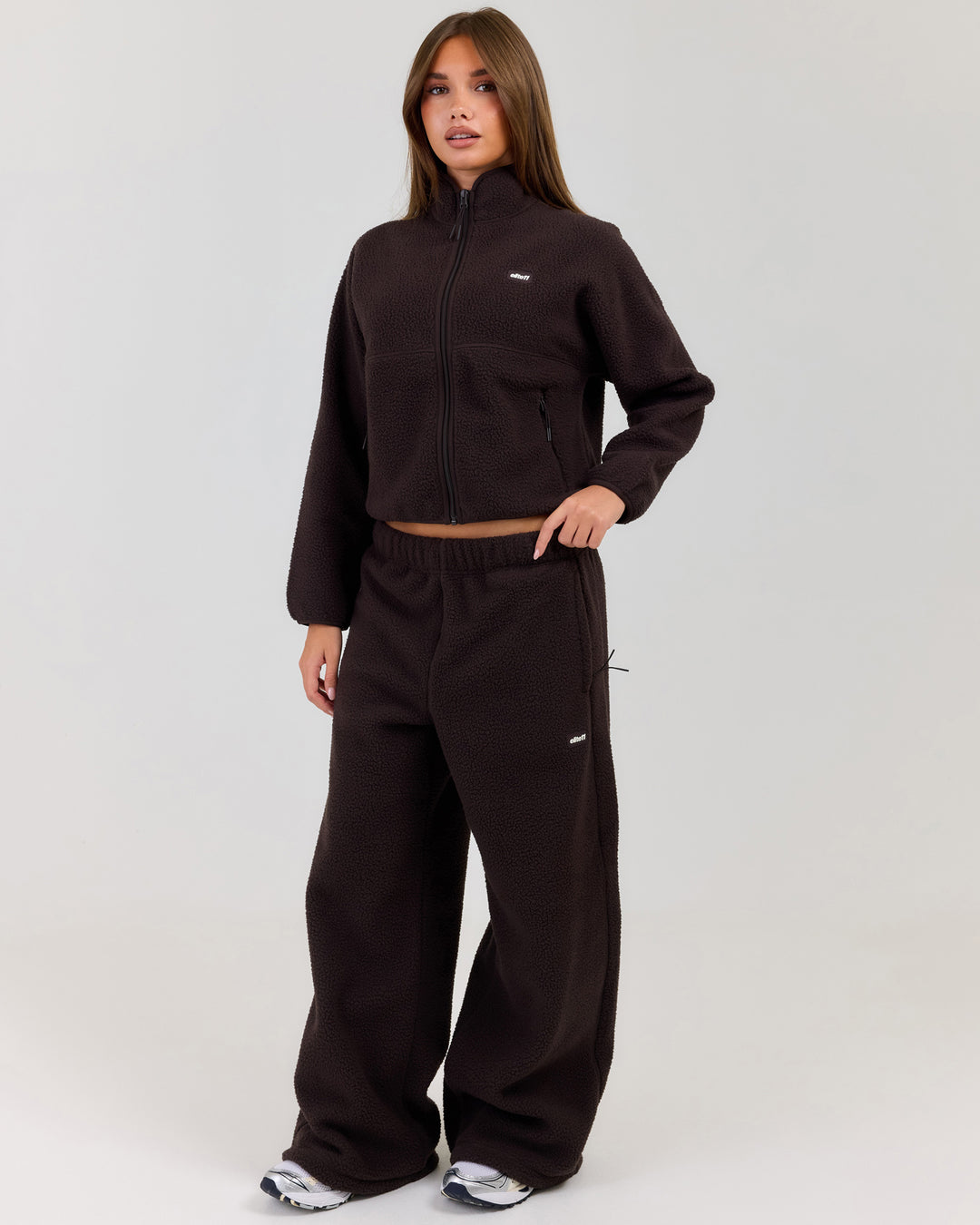 Teddy Fleece Wide Leg Pants - Coffee Bean
