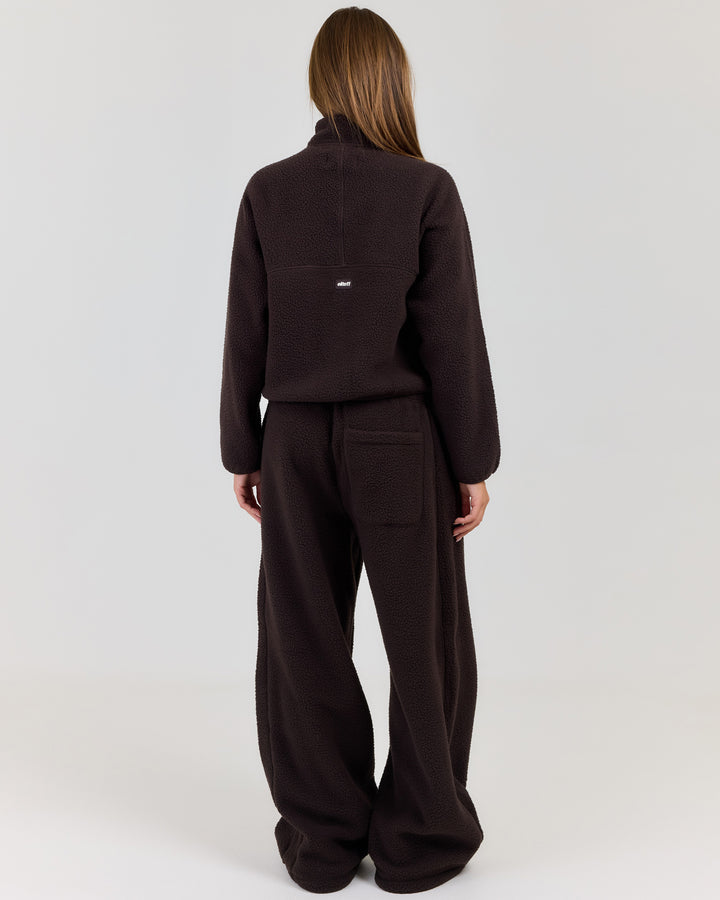 Teddy Fleece Wide Leg Pants - Coffee Bean