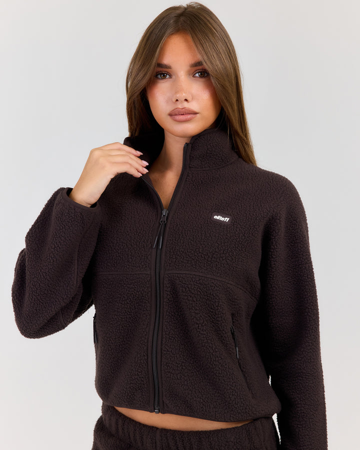 Teddy Fleece Zip Through - Coffee Bean