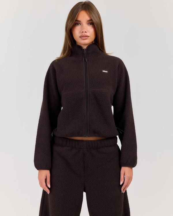 Teddy Fleece Zip Through - Coffee Bean