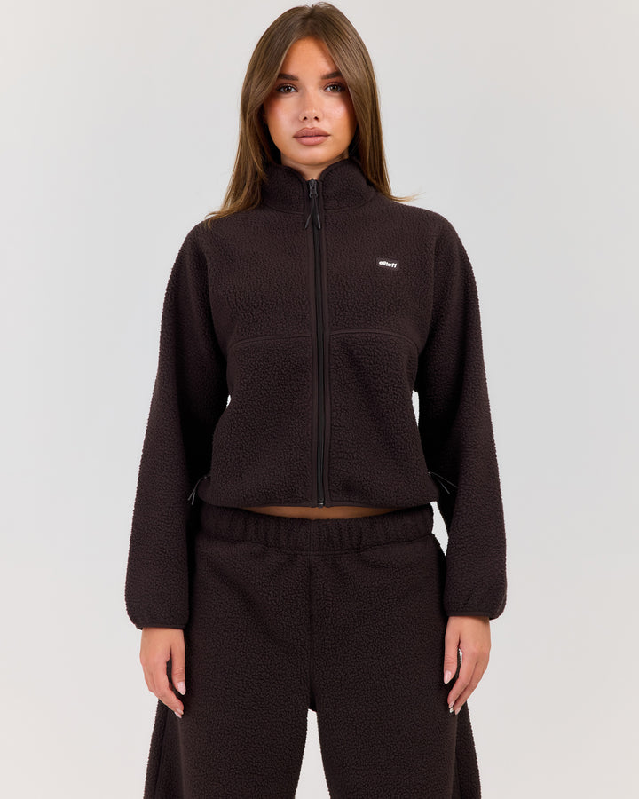 Teddy Fleece Zip Through - Coffee Bean