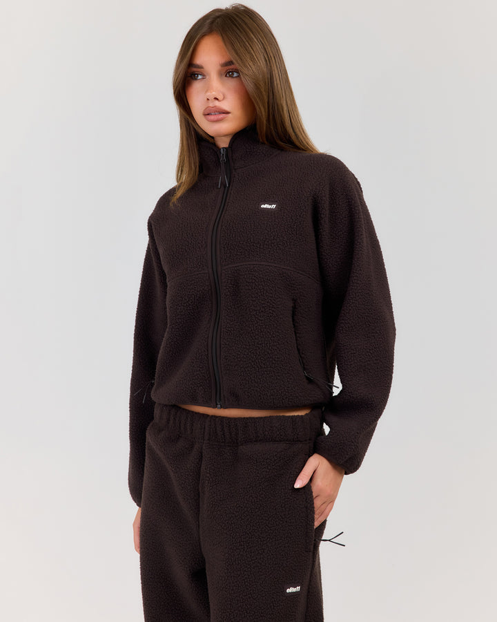 Teddy Fleece Zip Through - Coffee Bean
