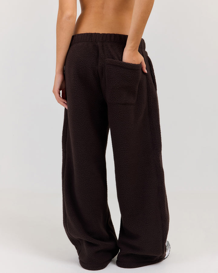 Teddy Fleece Wide Leg Pants - Coffee Bean