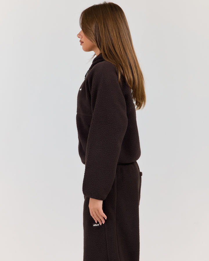 Teddy Fleece Zip Through Hoodie - Coffee Bean