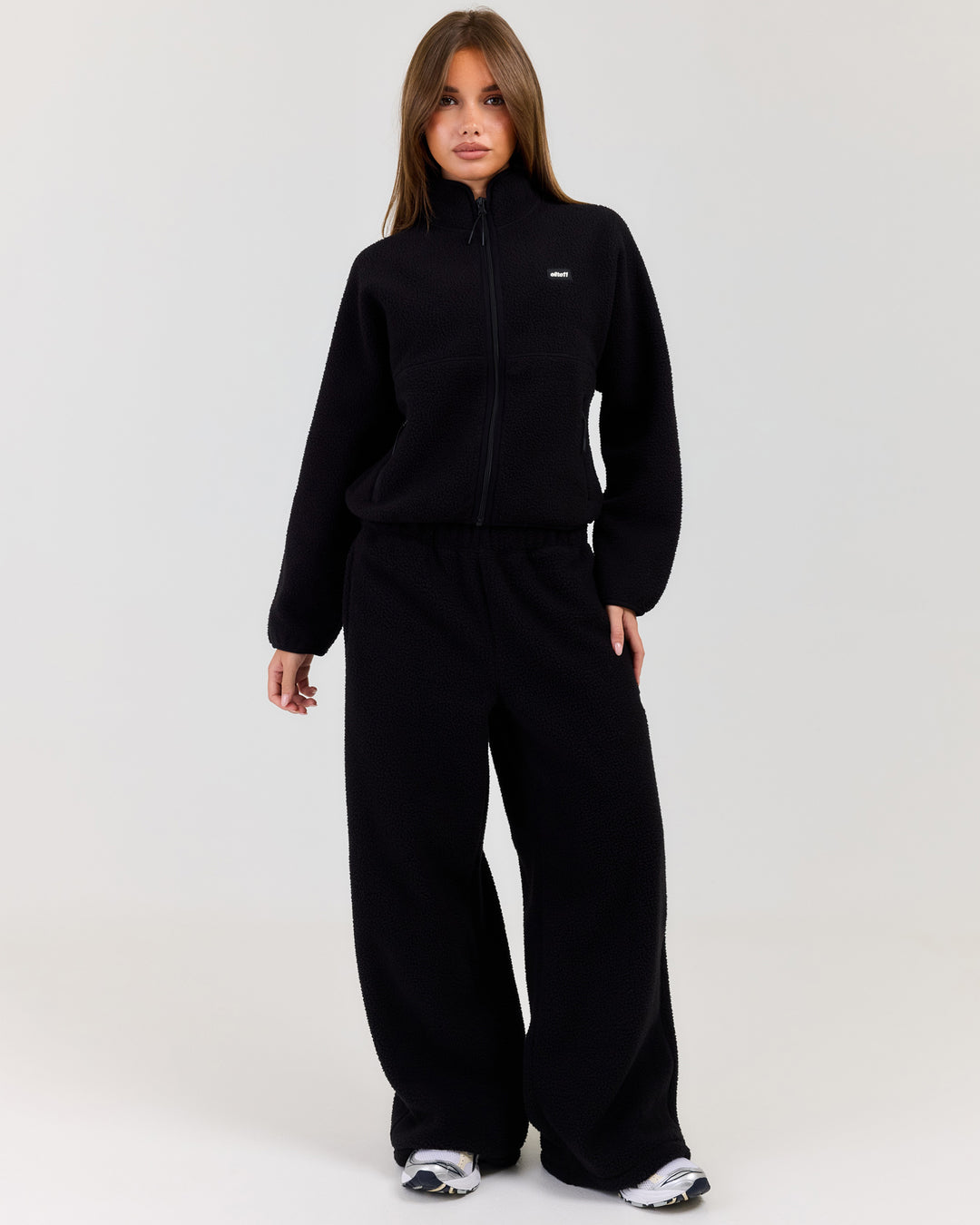 Teddy Fleece Wide Leg Pants - Black