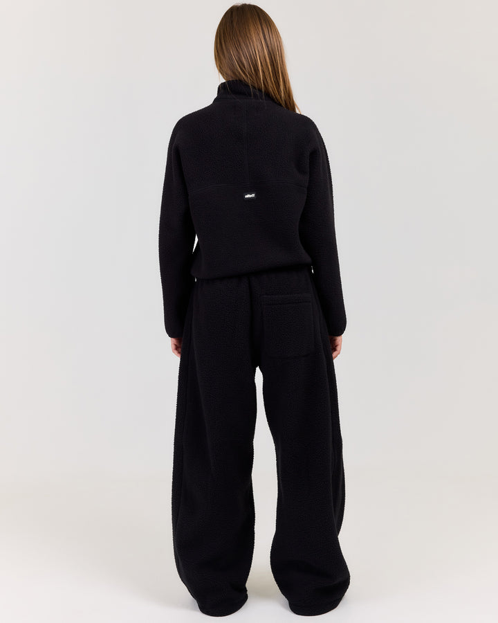Teddy Fleece Wide Leg Pants - Black