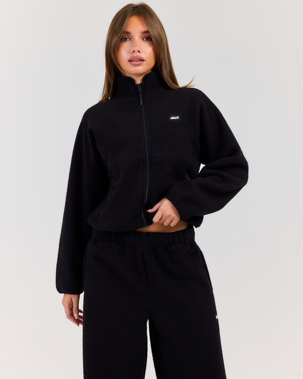 Teddy Fleece Zip Through - Black
