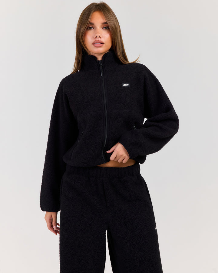 Teddy Fleece Zip Through - Black