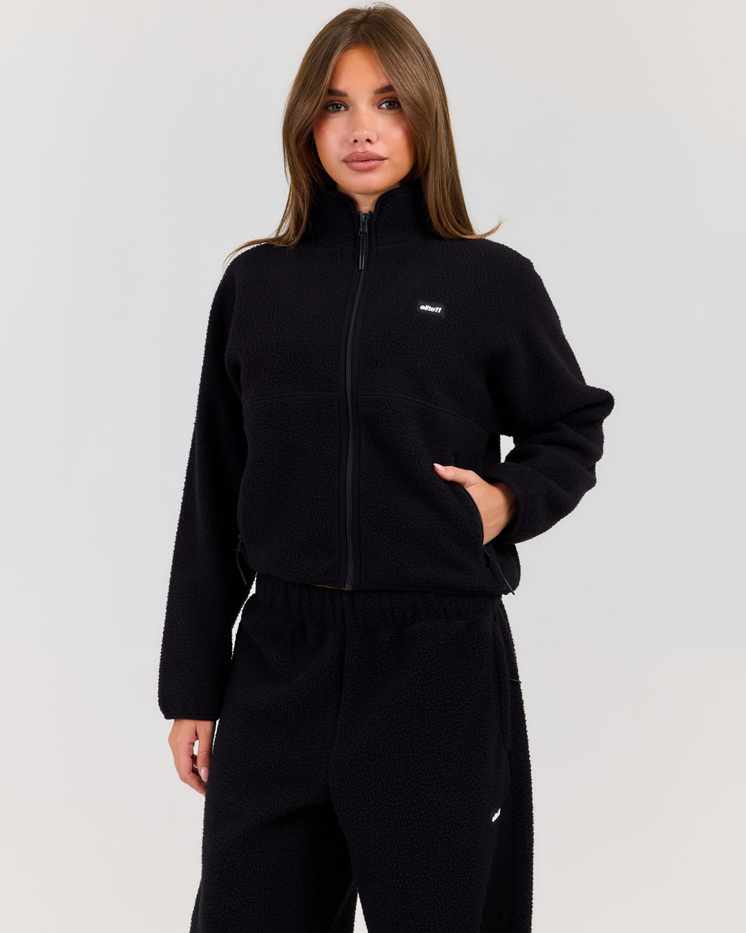 Teddy Fleece Zip Through - Black