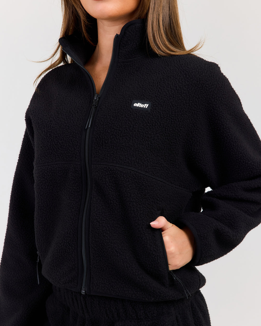 Teddy Fleece Zip Through - Black