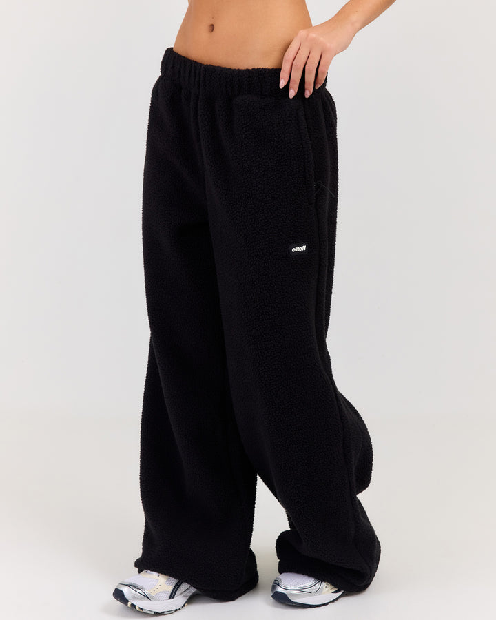 Teddy Fleece Wide Leg Pants - Black