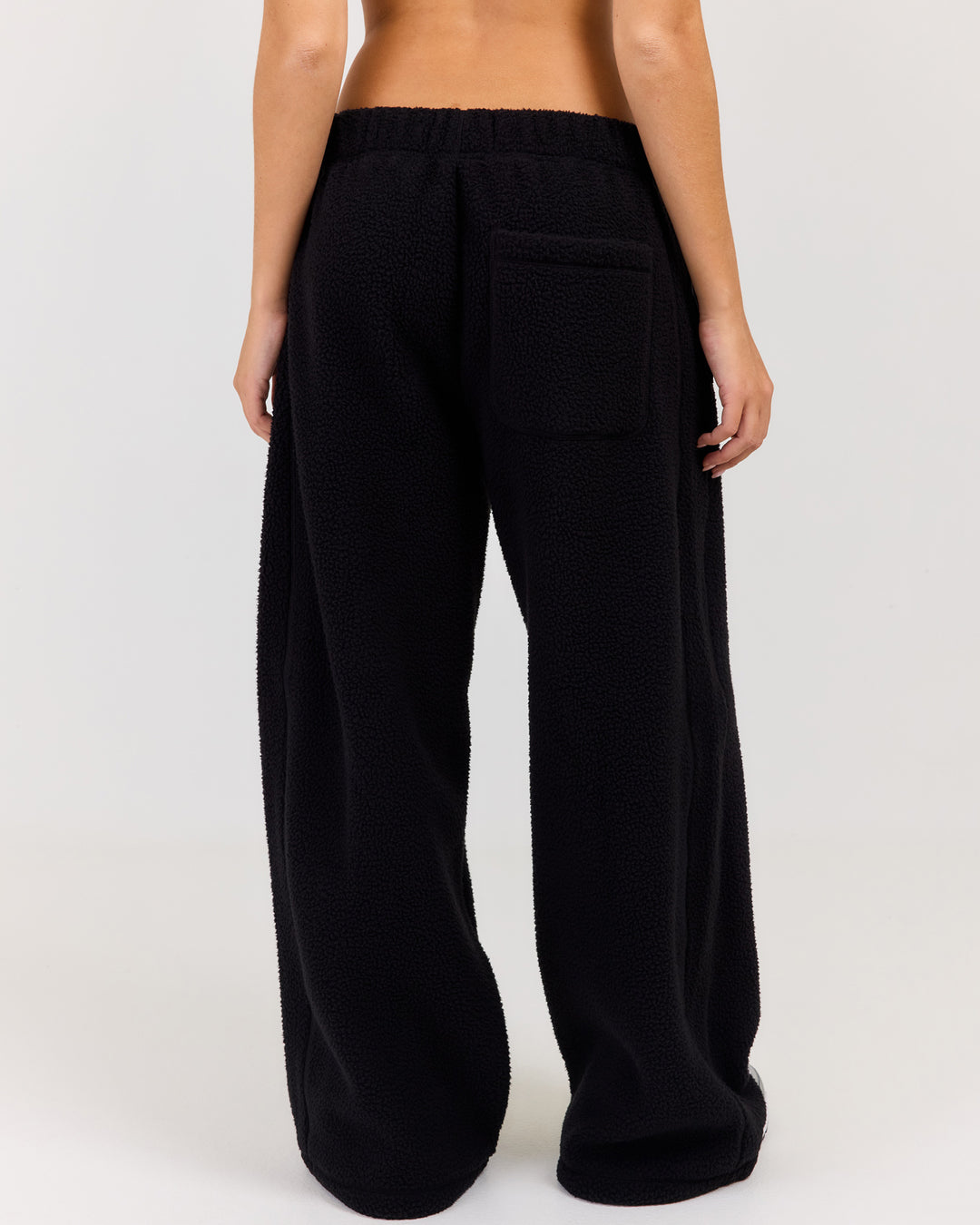Teddy Fleece Wide Leg Pants - Black
