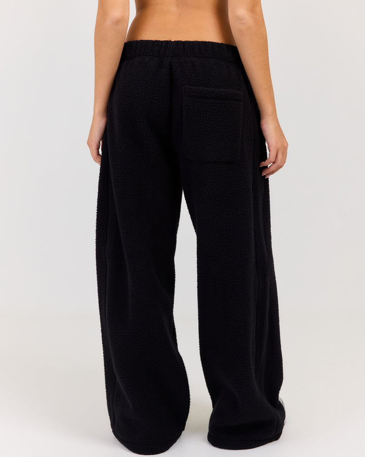 Teddy Fleece Wide Leg Pants - Black