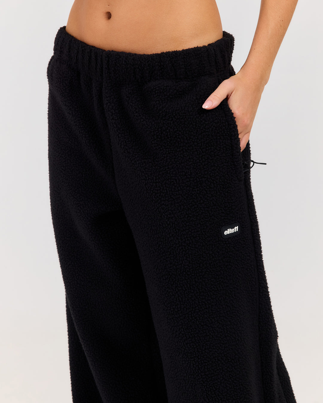 Teddy Fleece Wide Leg Pants - Black