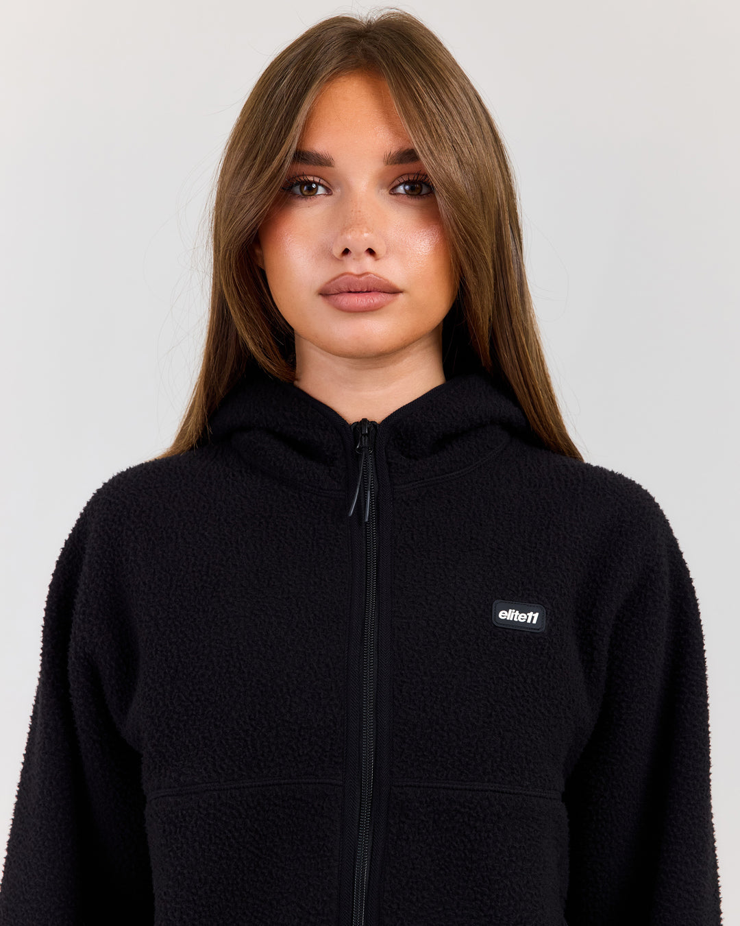 Teddy Fleece Zip Through Hoodie - Black
