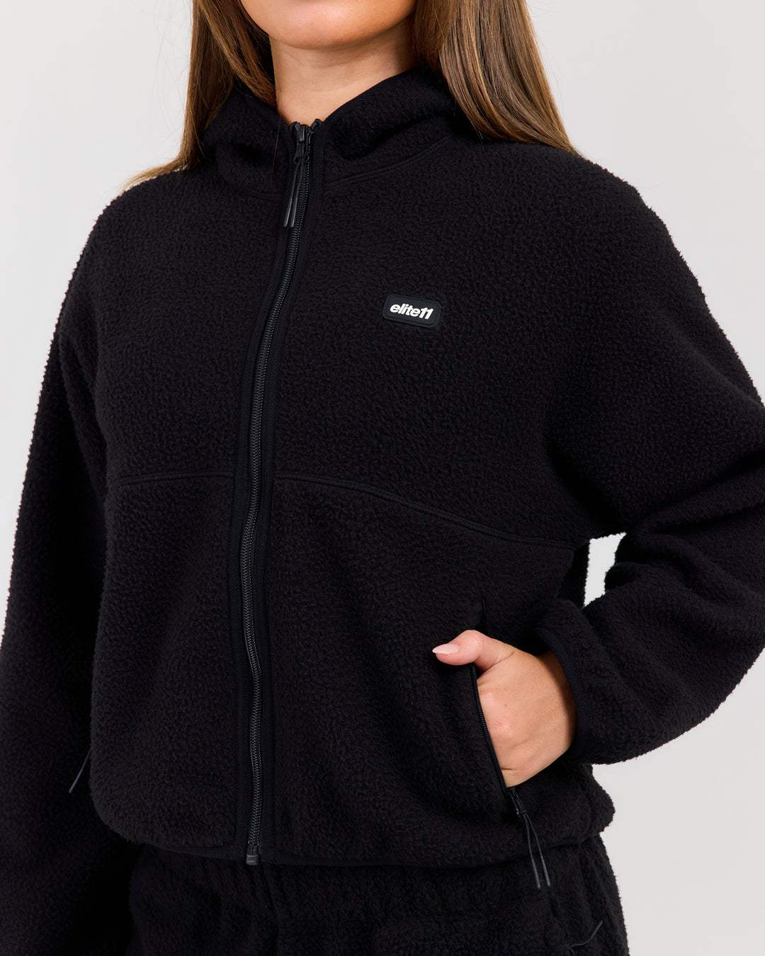 Teddy Fleece Zip Through Hoodie - Black