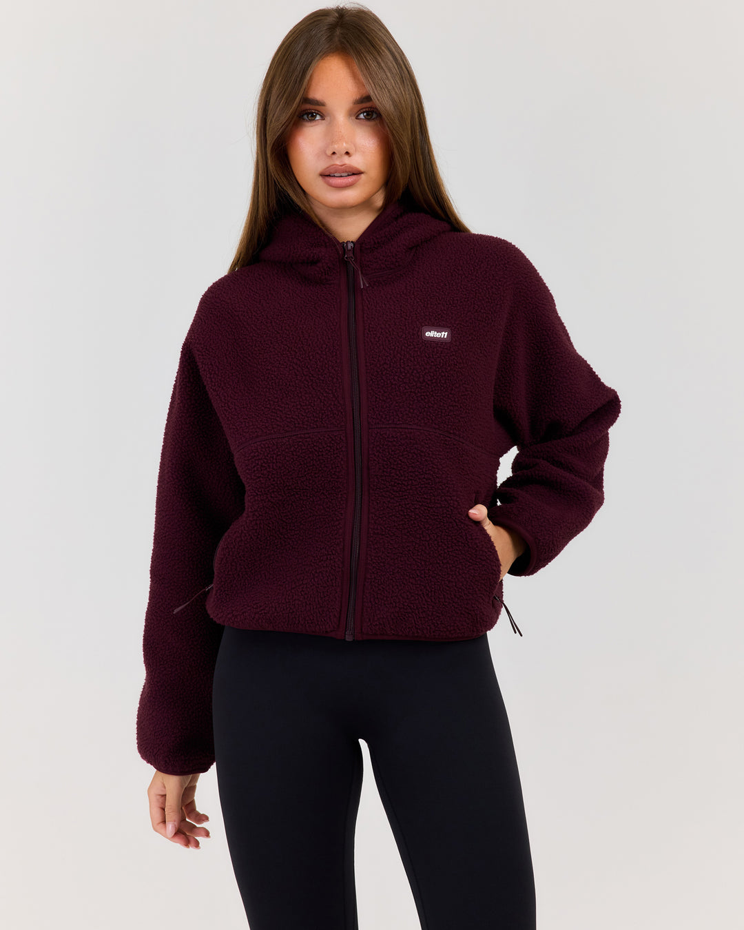 Teddy Fleece Zip Through Hoodie - Deep Plum