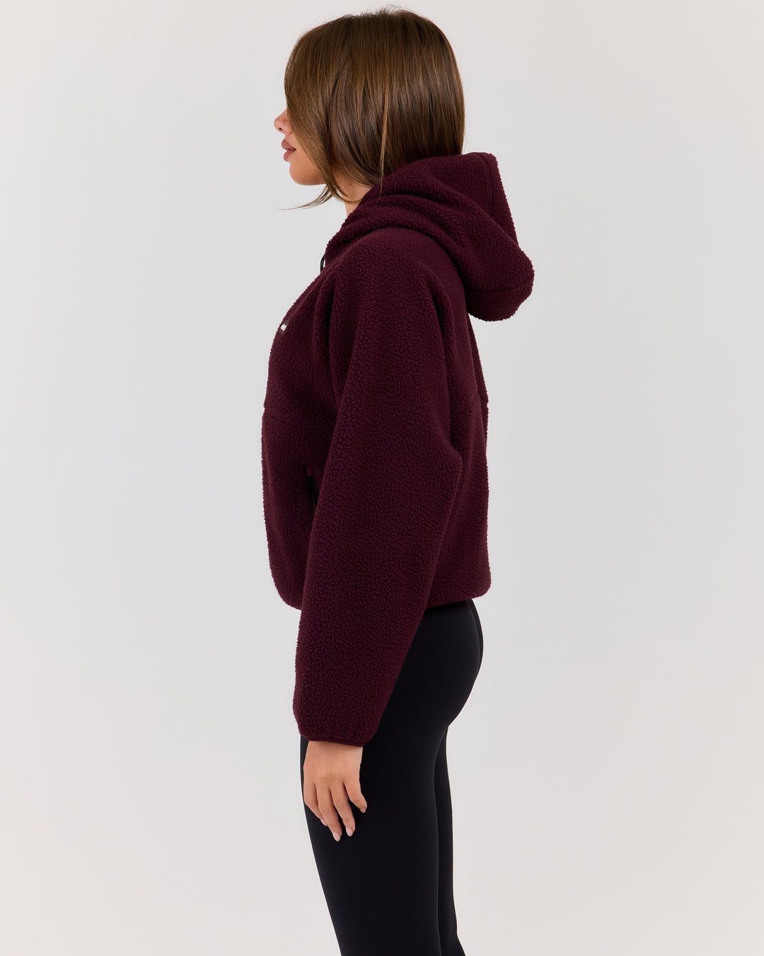 Teddy Fleece Zip Through Hoodie - Deep Plum