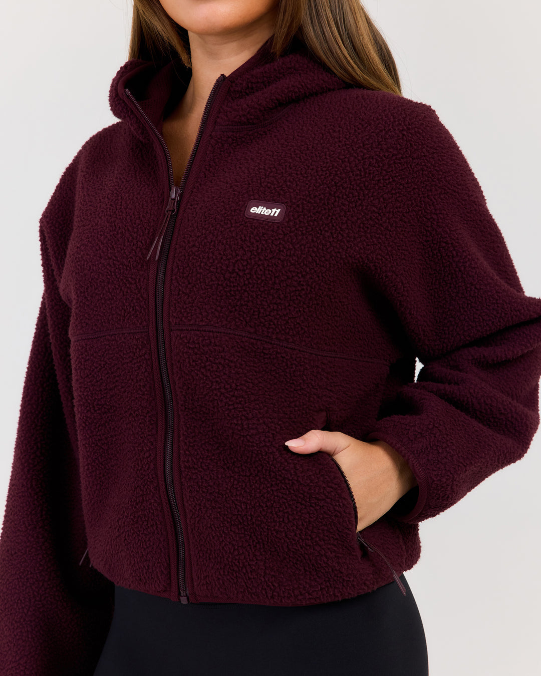 Teddy Fleece Zip Through Hoodie - Deep Plum