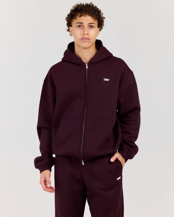 Classic Relaxed Hooded Zip Through - Plum