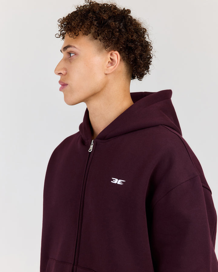 Classic Relaxed Hooded Zip Through - Plum