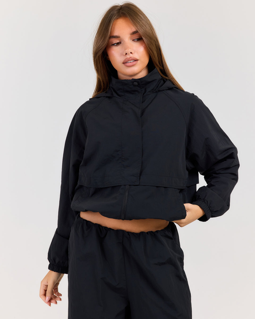Lightweight Funnel Neck Jacket - Black