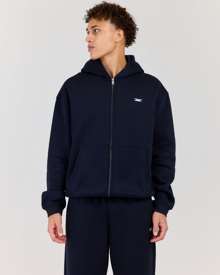 Classic Relaxed Hooded Zip Through - Navy