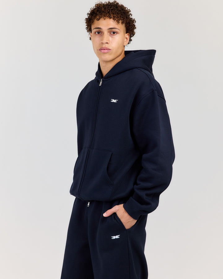 Classic Relaxed Hooded Zip Through - Navy