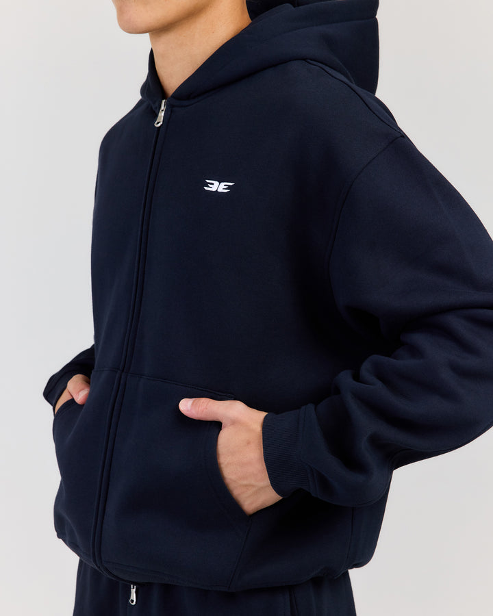 Classic Relaxed Hooded Zip Through - Navy